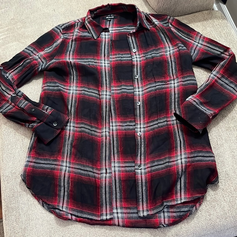 Madewell Oversized Plaid Flannel Button Down Blouse